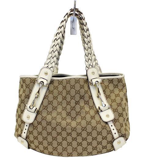 Gucci B medium shoulder bag in beige and dark brown canvas